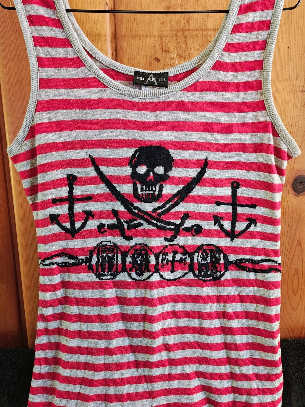 Title:
Vintage Y2K American Attitudes Stripe Skull Knit Tank Top XL